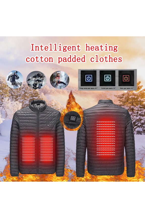 Munlar Reflective Jacket- Smart Intelligent Heating Suit USB Heating Long Sleeved Cotton Solid Color Heating Cotton Winter Warm Heating Long Sleeve Mens Coat Christmas Winter Coat Clearance