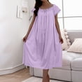 thumbnail image 1 of Munlar Short Sleeve Nightgowns for Womens Cute Ice Silk Sleepwear Crew Neck Purple Below-the-Knee Sleep Dresses Free Size, 1 of 5