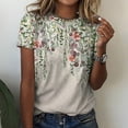thumbnail image 1 of Munlar Womens Crew Neck Loose Short Sleeve Khaki Basic Tops Blouse Casual Floral Print T-Shirt, 1 of 5