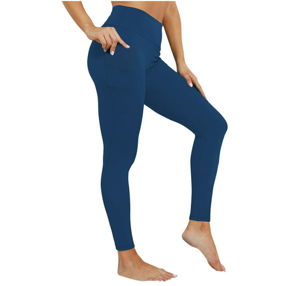 Munlar Skinny Women's Pants Blue Leggings Athletic High Waist Pants with Pockets