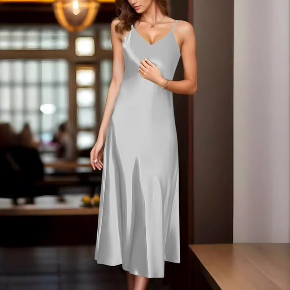 Munlar Sleeveless Womens Slip Dress White Long Solid Bodycon A-Line Plus Size Camisole Dress for Women