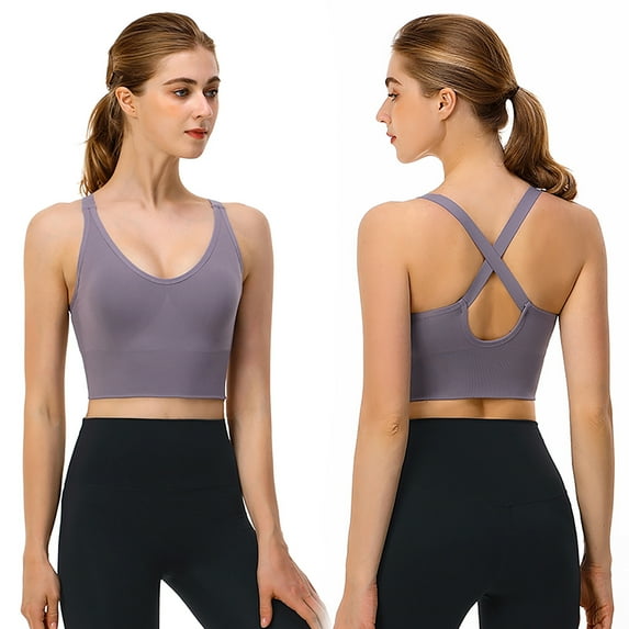 Munlar Sports Bras for Women Plus Size Wireless High Impact Support Strappy Sports Bra Padded Purple Bounce Control Sports Bras M