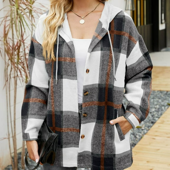 Munlar Suit Jackets for Women Long Sleeve Plaid Cardigan Hooded Dress Coats for Women Christmas Winter Coat for Women
