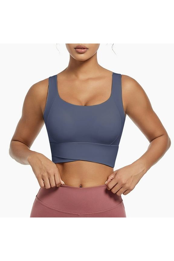 Supportive Longline Sports Bras for Women High Impact No Wire Blue Bras L