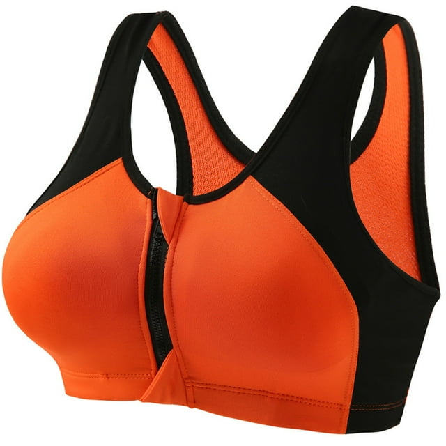 Munlar Supportive Zip Front Sports Bras For Women No Wire High Impact Orange Bras M 5288