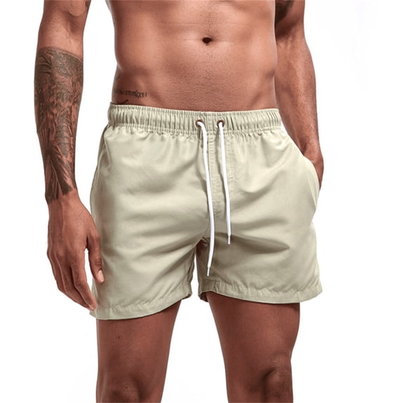 Munlar Swim Trunks for Men Quick Dry Summer Board Shorts Solid Khaki Drawstring Swim Shorts