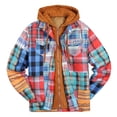 thumbnail image 1 of Munlar Techwear Jacket- Thick Quilted Plaid Printed Hooded Fake Two-piece Cotton-padded Yellow Raincoat Christmas Winter Coat Clearance, 1 of 8