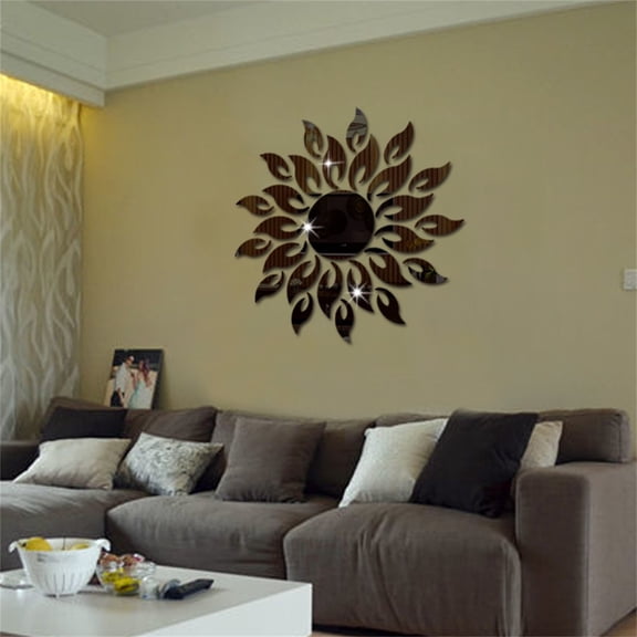 Munlar Wall Decals Peel and Stick,Acrylic DIY Silver Golden Flower Heart Petal Sun Acrylic Mirror Wall Sticker