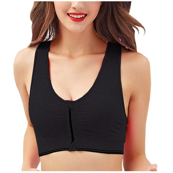 Munlar Wireless Sports Bras for Women Plus Size High Impact Support Zip-Front Supportive Sports Bra Black Padded Bounce Control Sports Bras M