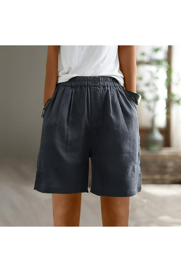 Women's Beach Shorts Pull on Casual Black Mid Rise Solid Loose Plus Size with Pockets Shorts