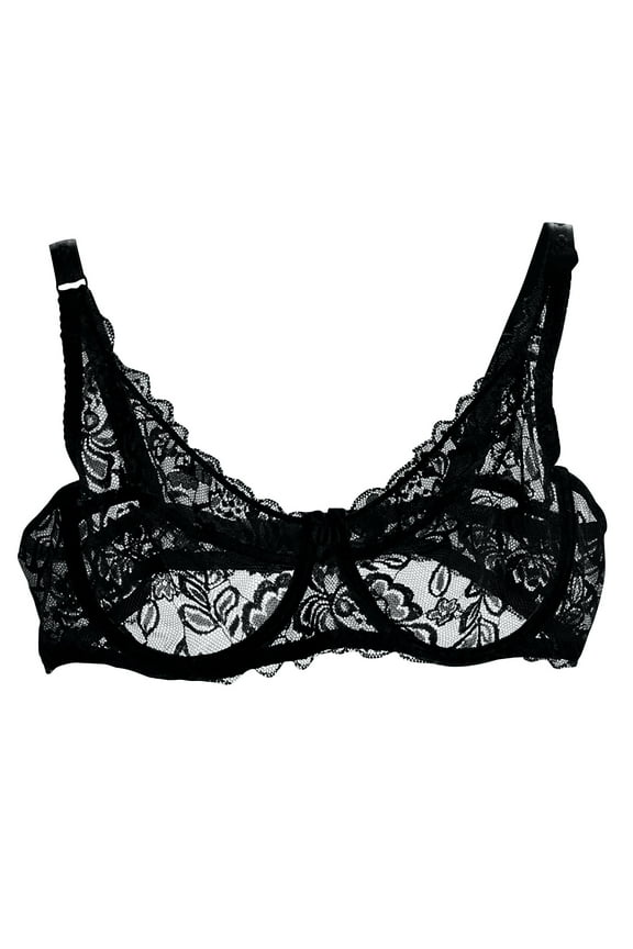 Women's Bra Unpadded Black Push-Up Underwire Sexy Bra Mesh Bra for Women M