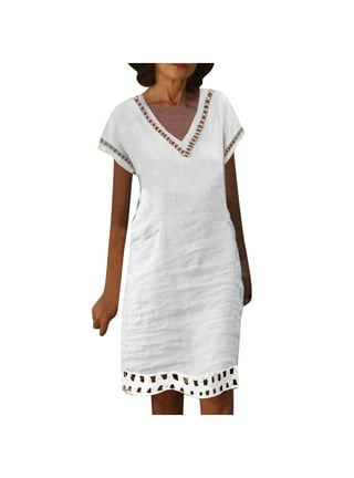 Summer Dresses for Women's Loose Cotton Turn-Down Linen Top Shirt