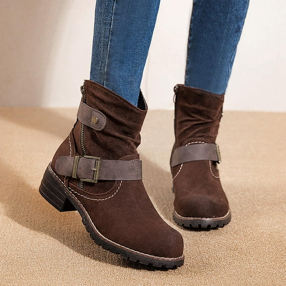 Munlar Women's Middle Mid Calf Boots-Little Girl Boots Christmas Warm Women's Middle Mid Calf Boots Wide Calf Non Slip Womens Winter Boots Clearance