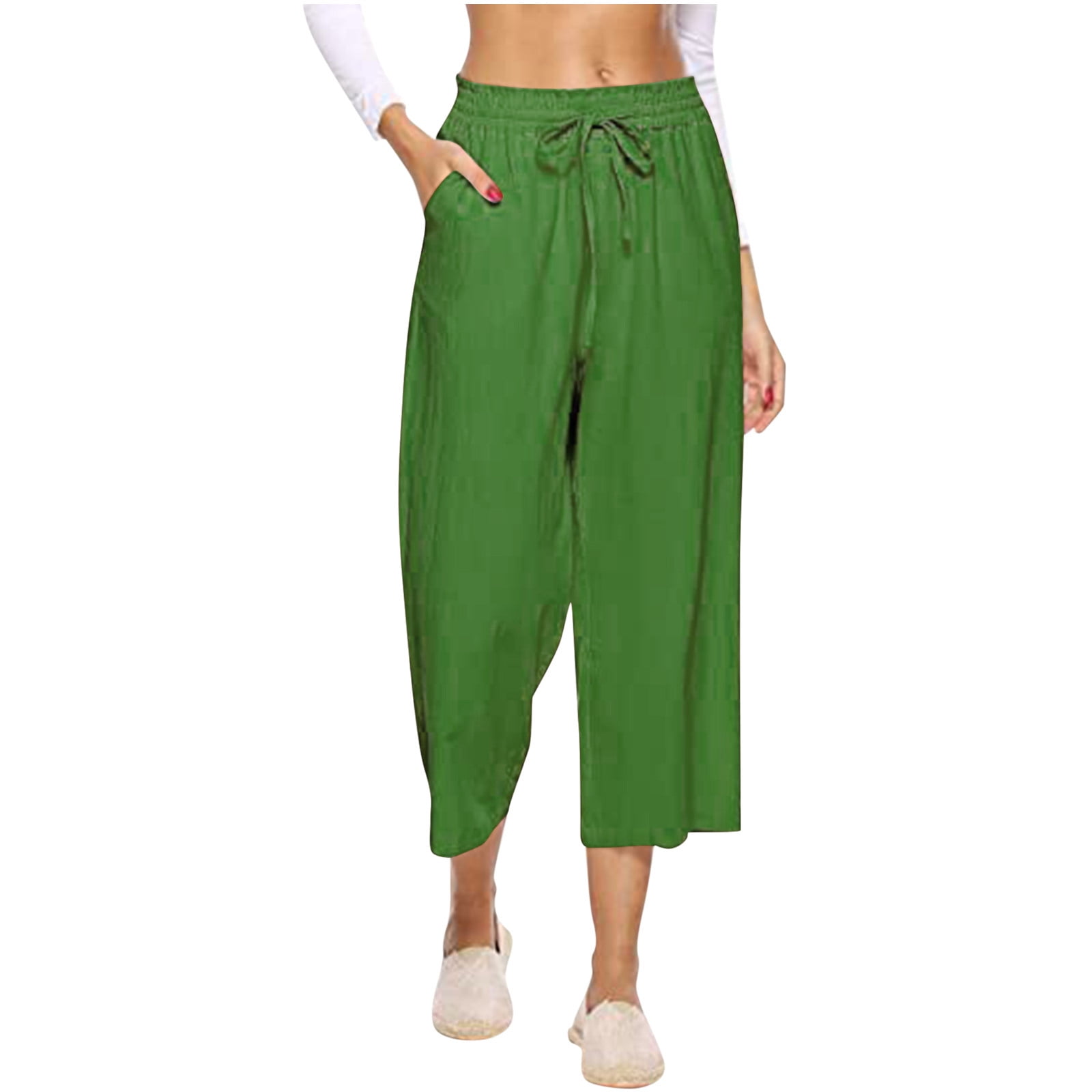 Munlar Women's Pants Green Loose Wide Leg Pants Workout Drawstring ...