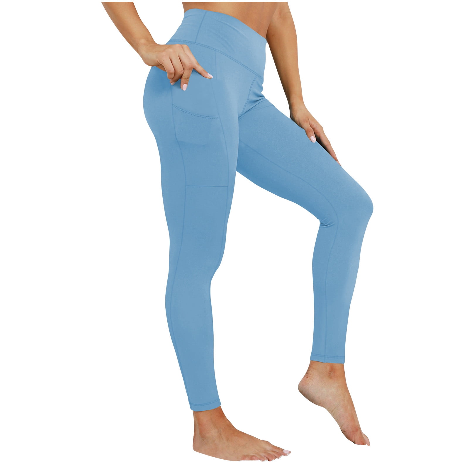 Women's Pants Skinny Light Blue Leggings Athletic High Waist Pants with Pockets