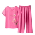 thumbnail image 1 of Munlar Women's Plus Size Tops and Long Pants Loungewear Loose Hot Pink Pajamas Set Floral Print Short Sleeve Nightwear XXXL, 1 of 3