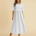 thumbnail image 1 of Munlar Women's Ruffle Midi Dress White Pleated Loose Long Dress Short Sleeve Summer Casual Sundress, 1 of 6