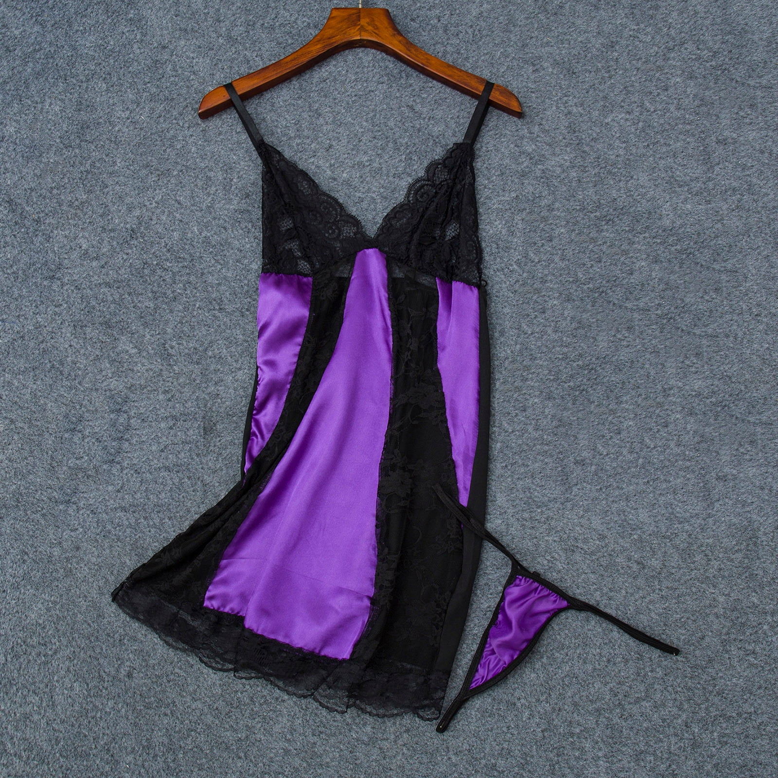 Munlar Women's Sexy Lace Cami Dress and Thong 2 Pieces Loungewear