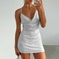 thumbnail image 1 of Munlar Women's Slip Dress V Neck Sleeveless Dress Sexy Solid Sequins Bodycon Mini Dress, 1 of 4