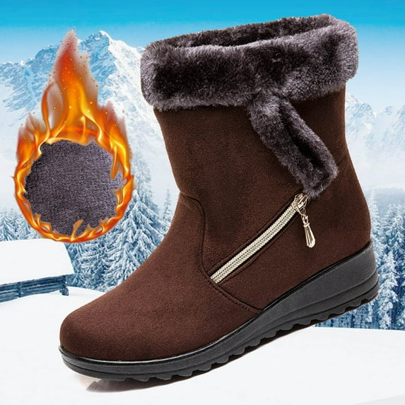 Munlar Women's Snow Boots-Christmas Walking Shoes Women Patent Leather Boots For Women Wedge Non Slip Warm Womens Winter Boots Clearance