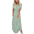 thumbnail image 1 of Munlar Women's Sundress Floralprint Pleated Bodycon Green Maxi Dresses Summer Round Neck Short Sleeve Dresses for Women, 1 of 5