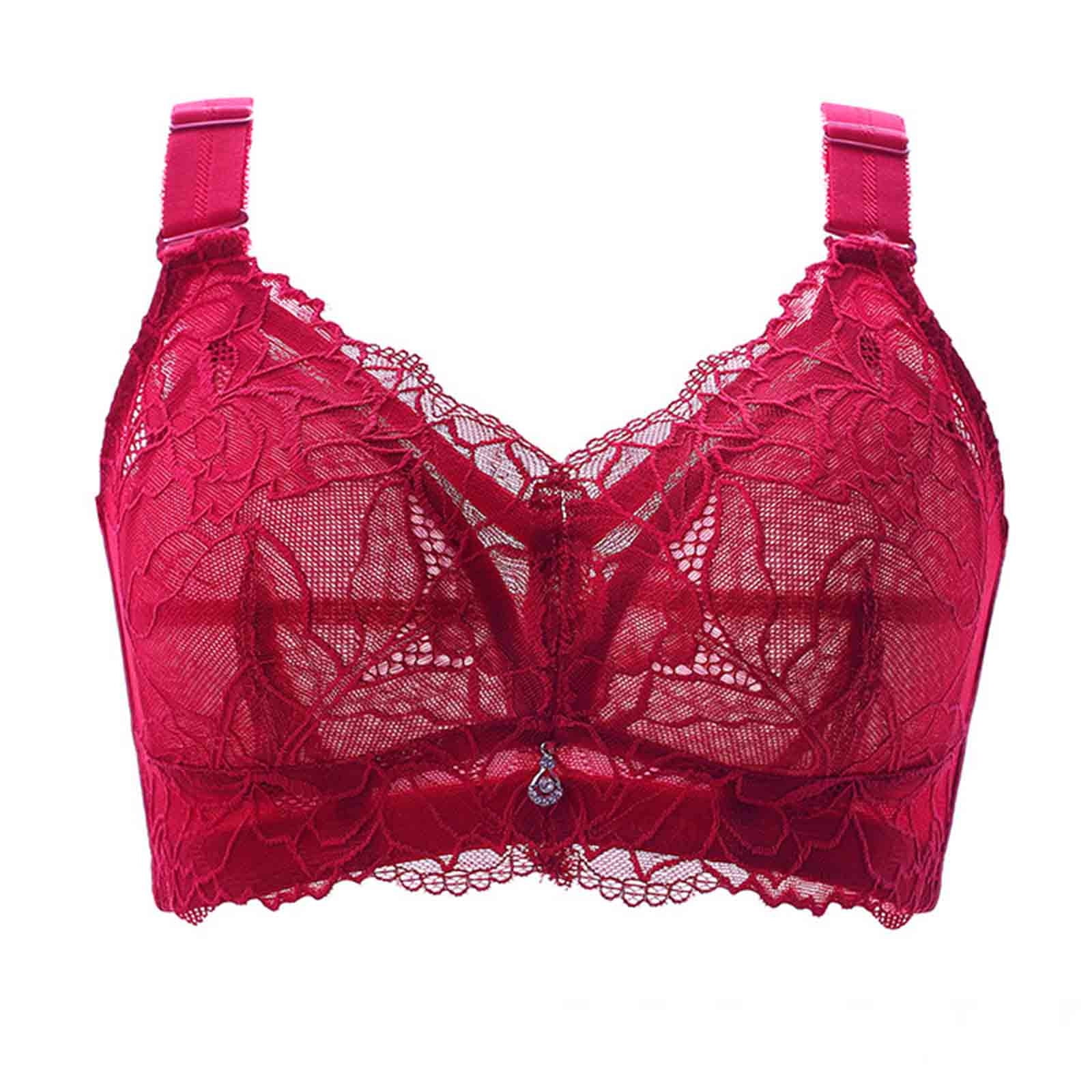 Munlar Womens Bras No Wire Plus Size Push Up Red Lace Full Figure Bras ...