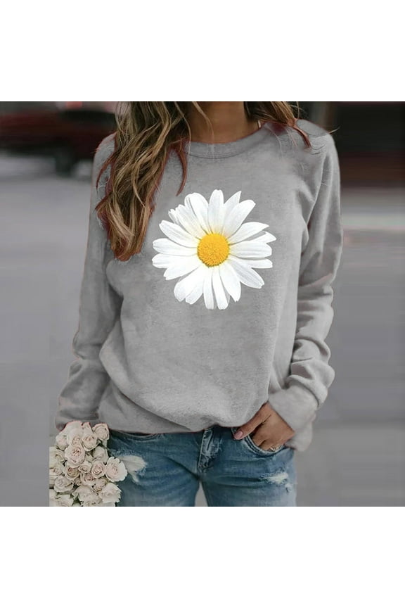 Munlar Womens Cardigan Sweaters,Winter Womens Casual Sweatershirts Ladies Daisy Print Sweatshirt Sweater Tee Sweater