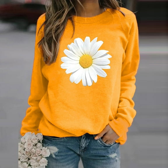 Munlar Womens Cardigan Sweaters,Winter Womens Casual Sweatershirts Ladies Daisy Print Sweatshirt Sweater Tee Sweater