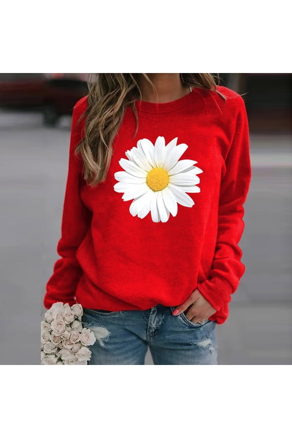 Womens Cardigan Sweaters,Winter Womens Casual Sweatershirts Ladies Daisy Print Sweatshirt Sweater Tee Sweater