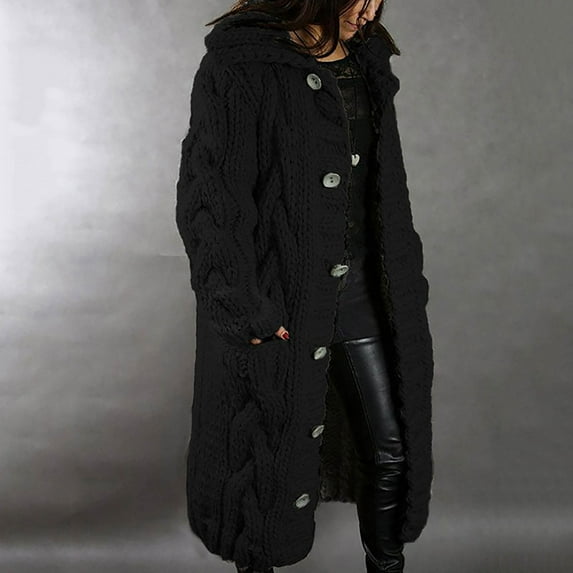 Munlar Womens Cardigan Sweaters,Women Hood Cardigan Large Size Sweater Pocket Single Breasted Long Sleeves Coat