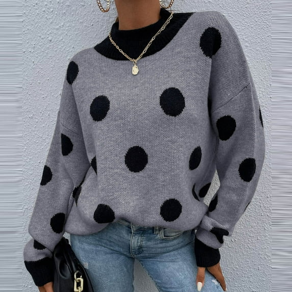 Munlar Womens Cardigan Sweaters,Women's O-Neck Knitted Polka Dot Pullover Fashion Knitted Sweater Sweatershirt Sweater