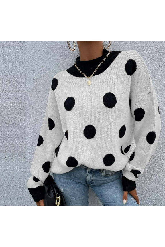 Munlar Womens Cardigan Sweaters,Women's O-Neck Knitted Polka Dot Pullover Fashion Knitted Sweater Sweatershirt Sweater