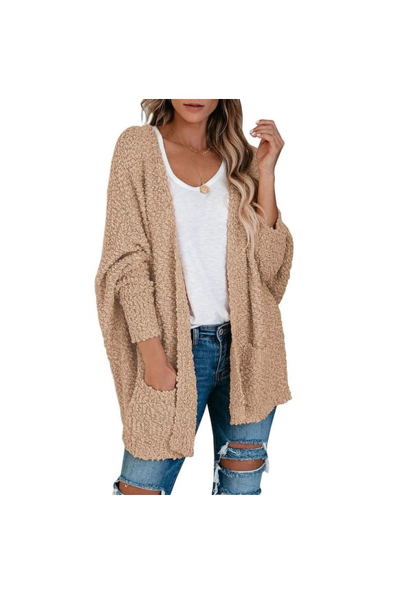 Munlar Womens Cardigan Sweaters,Women's Popcorn Long Sleeve Open Front Pockets Oversized Cardigan Sweater Coats