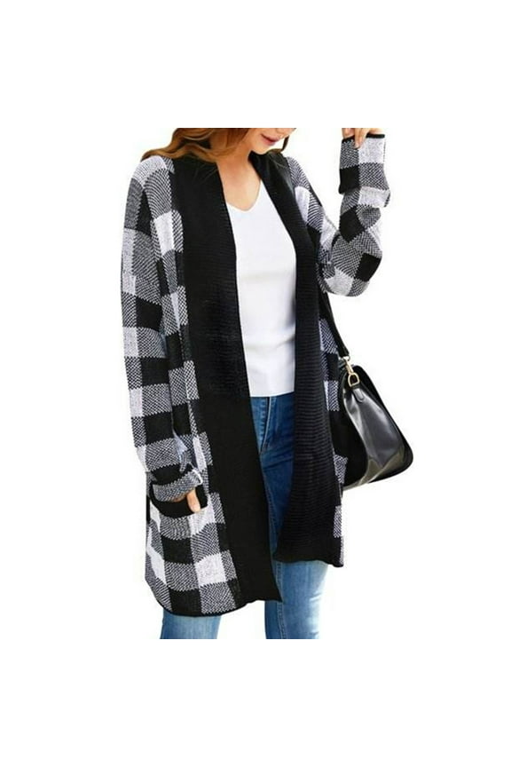 Munlar Womens Faux Leather Jacket-Plaid Cardigan Loose Color Contrast Sweater Leopard Coat for Women Clearance