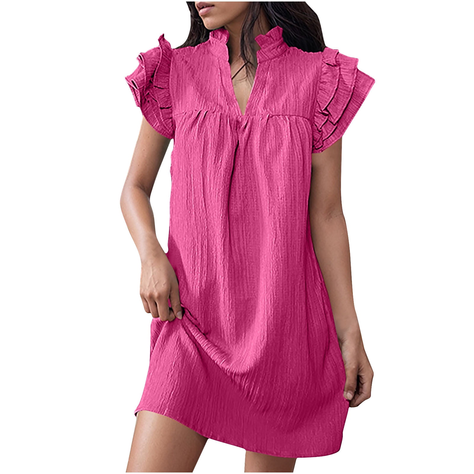 Munlar Womens Mini Dress Loose Fit Short Sleeve Black,White,Green,Multicolor  V Neck Dress Babydoll T Shirt Dress for Women - Walmart.com