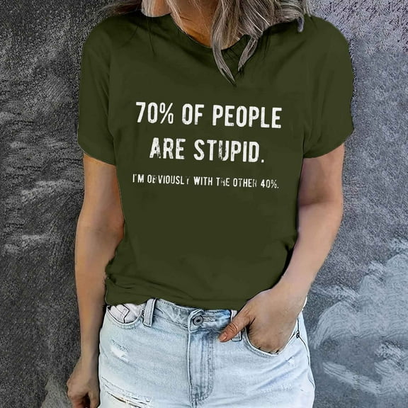 Munlar Womens Shirts Funny Spring Army Green 2025 Short Sleeve Crew Neck Letter Print Graphic Tops 2XL