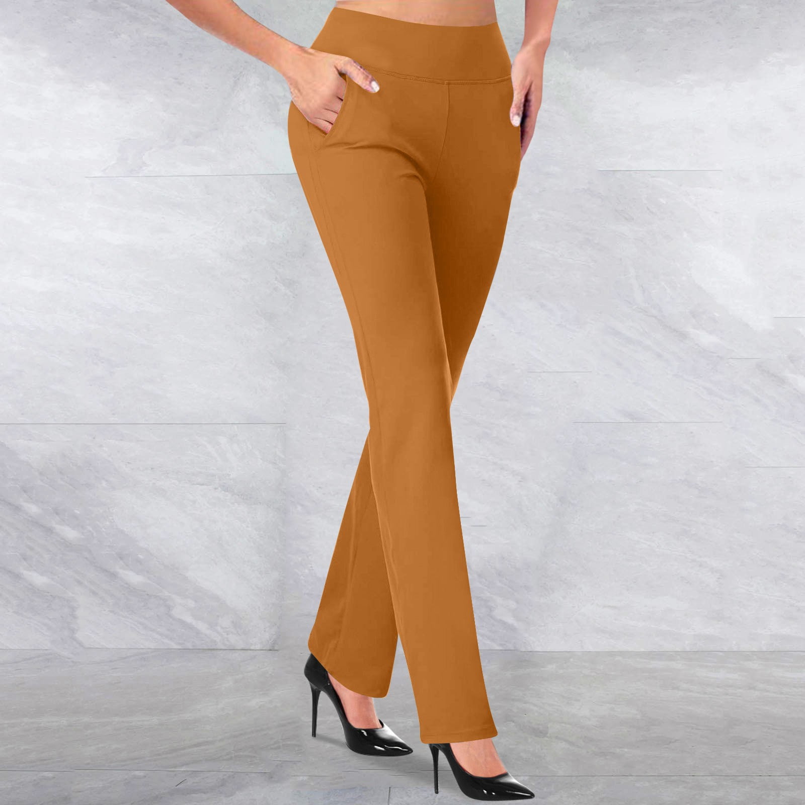 Munlar Womens Straight Pants with Pockets Slim Fit Brown Pants for ...