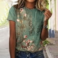thumbnail image 1 of Munlar Womens Short Sleeve Crew Neck Basic Tops Loose Army Green Blouse Floral Print Casual T-Shirt, 1 of 5