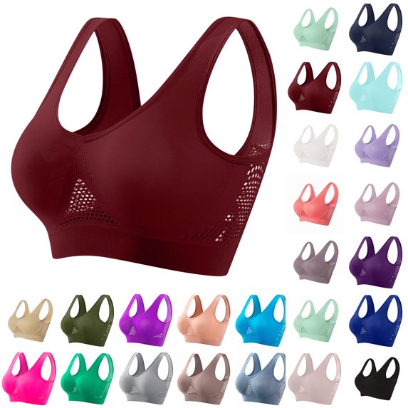 Munlar Womens Wirefree Sports Bra Seamless Mesh Yoga Bra No Padding Soft Comfort Support Activewear Plus Size Bra for Gym Running Daily Wear