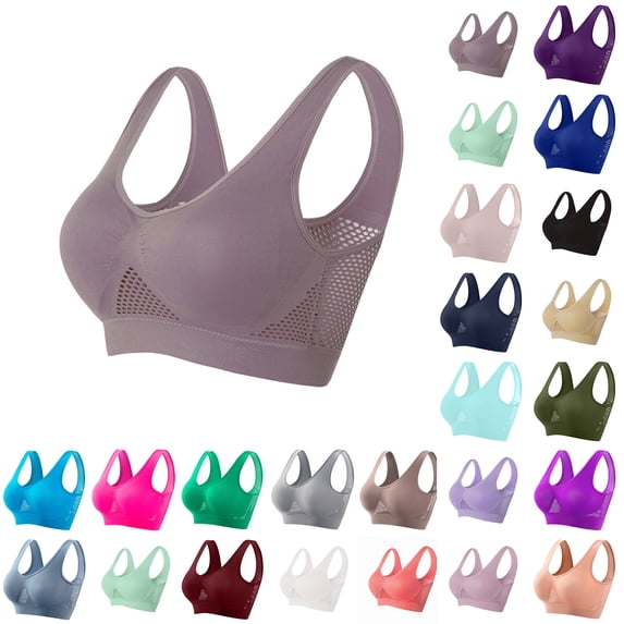 Munlar Womens Wirefree Sports Bra Seamless Mesh Yoga Bra No Padding Soft Comfort Support Activewear Plus Size Bra for Gym Running Daily Wear