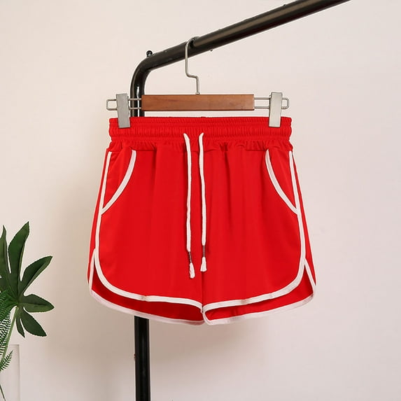 Munlar Workout Shorts for Women High Waisted Red Drawstring Light Loose Plus Size with Pockets Solid Shorts