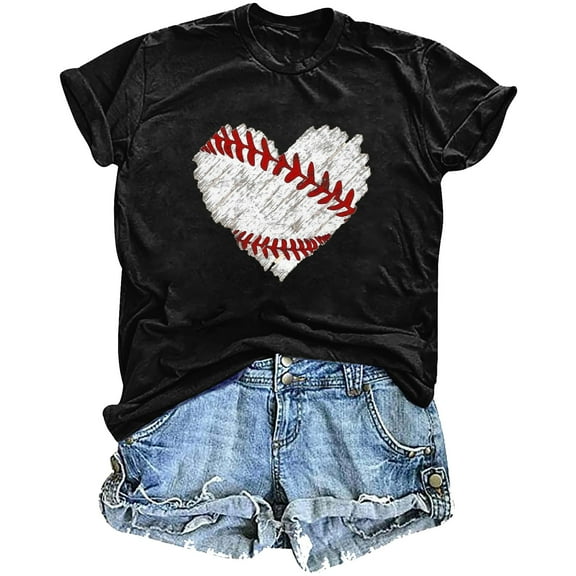 Munlar Y2k T Shirts for Women Spring Black 2025 Baseball Short Sleeve Crew Neck Tops 3XL