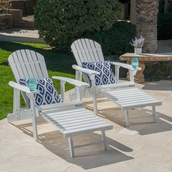 Munoz Reclining Wood Adirondack Chair with Footrest, Set of 2, White