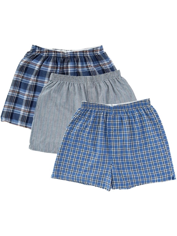 Men's Munsingwear KNOMW572 Fancy Woven 100% Cotton Snap Fly Boxer - 3 Pack (Blue Multi 4XL)