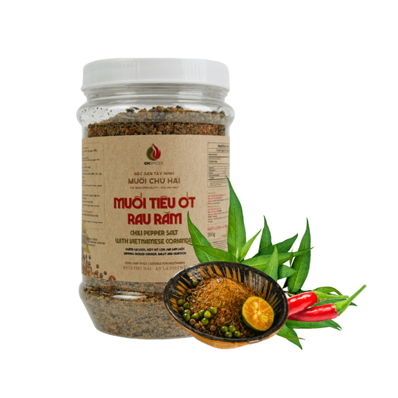 Muoi Chu Hai Vietnamese Chili Pepper Salt with Coriander, Spicy Dipping Salt for Fruit, Seafood & Snacks, 300g 1 pack