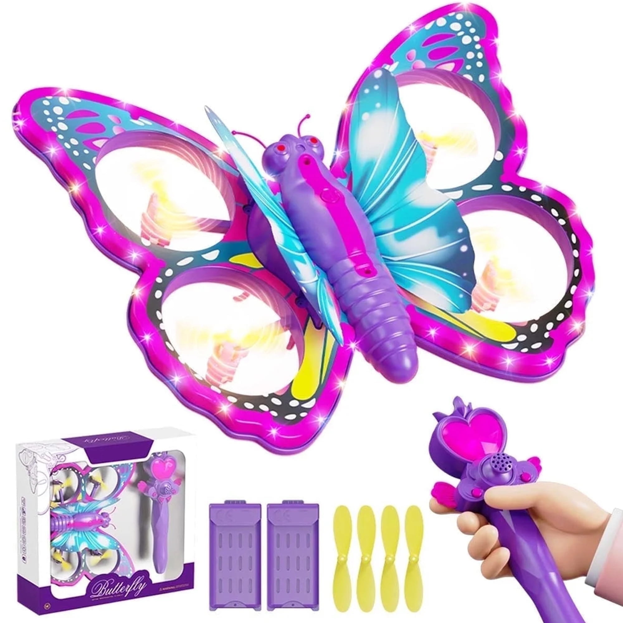 Gmdisc Remote Control Butterfly Drone for Kids with Colorful Lights, 2.4GHz RC Flying Toy with 3D Flip, Gravity Sensing, Altitude Hold, Pink Mini Quadcopter Gift for Girls