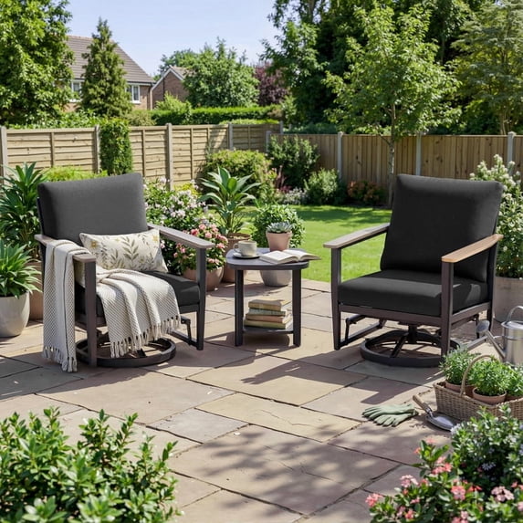 Muphyers 1 Piece Outdoor Patio Furniture Set, Aluminum Swivel Rocking Chair with 5.1" Cushions, 3.3" Armrest, Bistro Conversation Set with 3-in-1 Table for Garden Deck Porch Balcony,400lbs,Dark Gray
