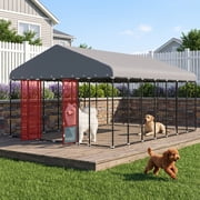 Muphyers 10*14FT Double Door Outdoor Dog Kennel with Roof, Heavy Duty Dog Cage with 360  Swivel Feeder Gate, Rustproof Outside Pet Enclosure with Secure Dual Locks, Large Dog Run for Yard
