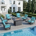thumbnail image 1 of Muphyers 10 Pcs Aluminum Swivel Rocking Chair Set, Patio Furniture Set with 55000 BTU 2-in-1 Fire Pit Table, Wide Seat 5.1" Thick Cushion Outdoor Conversation Set for Deck Porch Poolside,Turquoise, 1 of 7