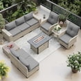 thumbnail image 1 of Muphyers 10 Pcs Patio Furniture Set with 43” 55000BTU Fire Pit Table, 360° Swivel Rocking Chairs, Wicker Outdoor Sectional Sofa Set, 4" Waterproof Cushions Conversation Set for Backyard Garden,Gray, 1 of 12